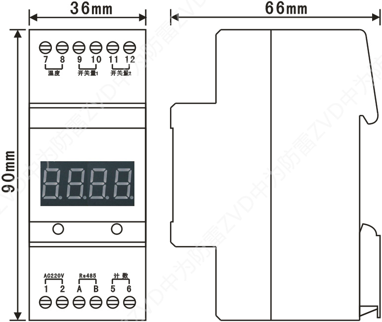 SPD智能監(jiān)測模塊ZVT-AP-C尺寸圖 雷擊環(huán)境檢測器,防雷監(jiān)測發(fā)射器,SPD智能監(jiān)測模塊